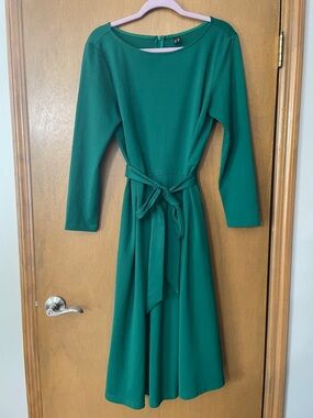 Emerald Green Belted Midi Dress